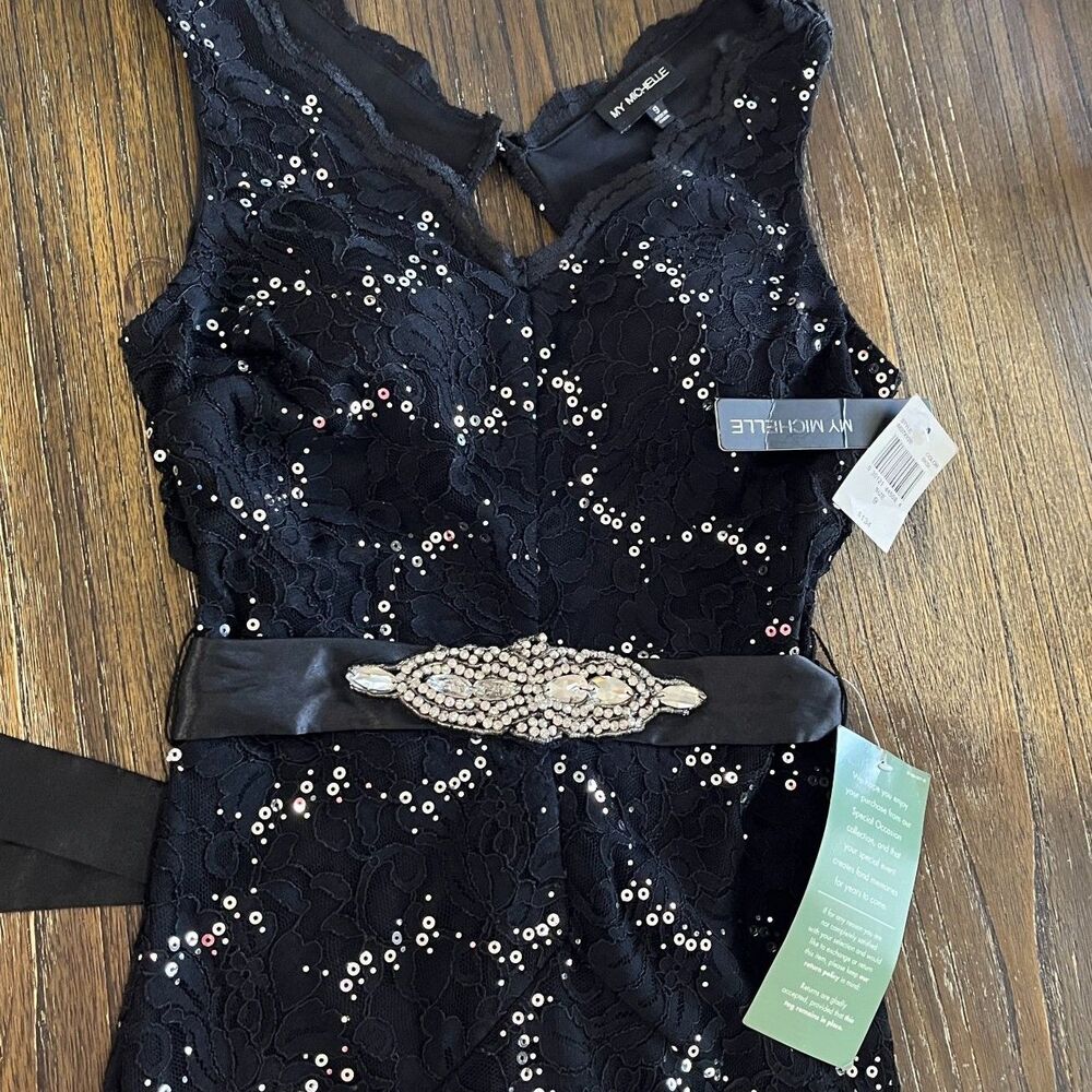 My Michelle Black Sequin Gown – NWT Size 9 - Picture 4 of 15